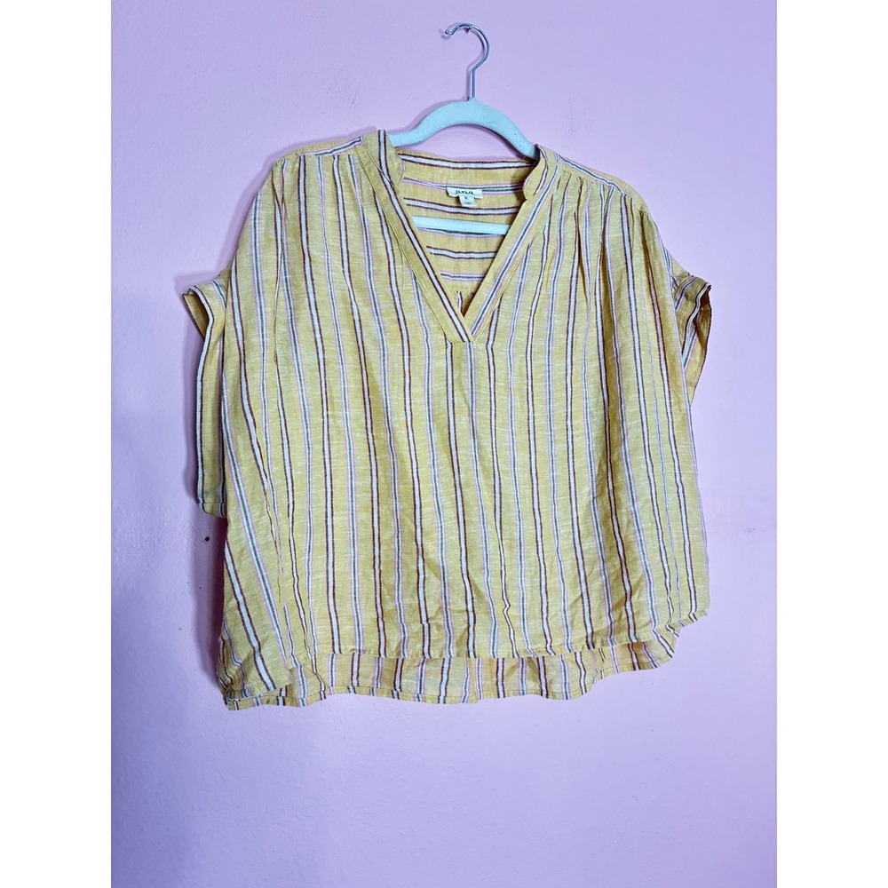 a.n.a Petite Large PL Yellow Striped Linen Blend V Neck Blouse Top BNWOT